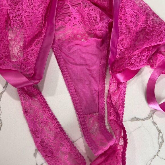 Victoria’s Secret | The Dreamer Hot Pink Open Cup Apron Teddy 4384 - Picture 4 of 13